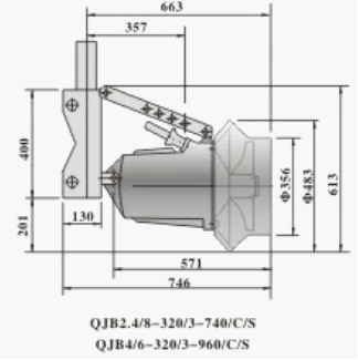 QJB型潜水搅拌机的安装尺寸图