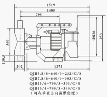 QJB型新萄京3522娱乐手机版的安装尺寸图