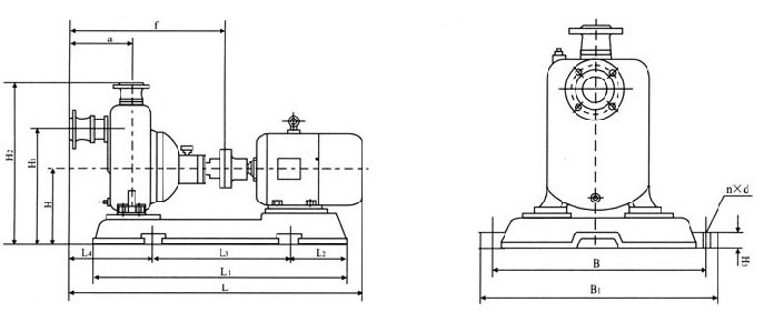 ZW型无堵塞自吸式排污泵安装尺寸图